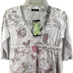 Shorty's Women Junior Top White Pink Purple Coral Green 3/4 Sleeves Size Medium